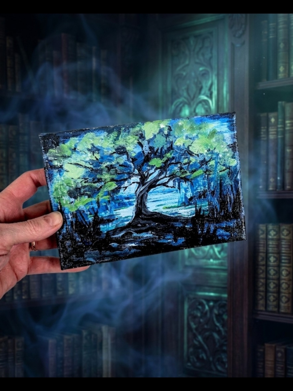 Eerie, Creepy Original Hand-Painted "Gothic Grove" Tree – 5x7 Acrylic
